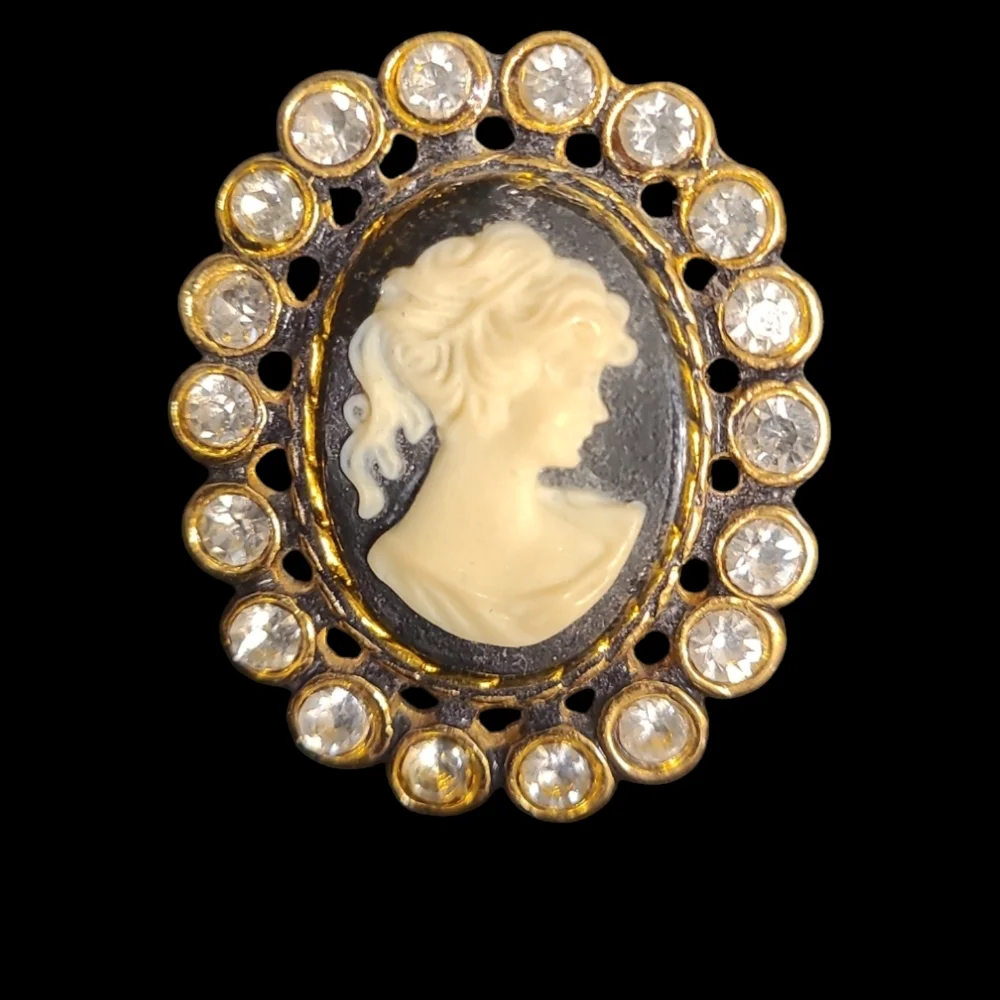 Vintage Cameo Brooch with Gold and White Accents Pin